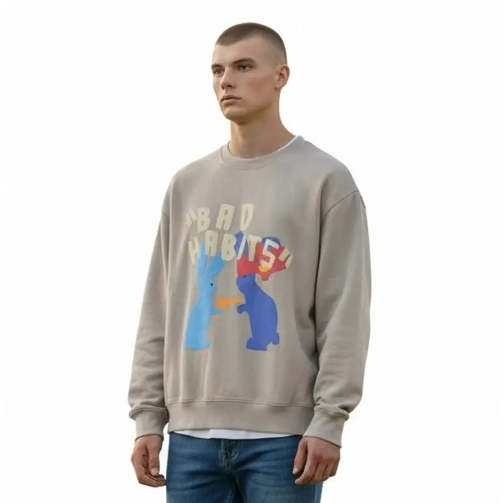 Punk Rock Bunny Graphic Mens Sweatshirt Edgy Streetwear Grunge Pullover Dark - Picture 1 of 8